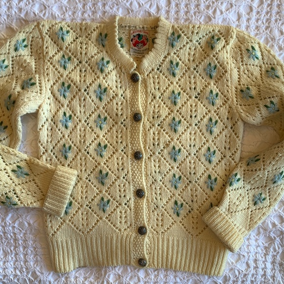 original lanz Other - Vintage Original Lanz Salzburg Knit Child’s Floral Embroidered Cardigan